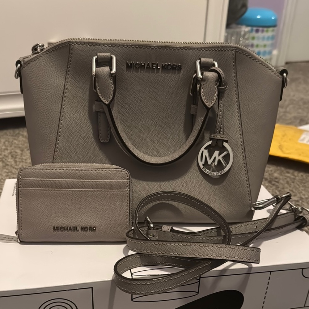 Michael Kors Gray Satchel with Silver Hardware and Saffiano Leather